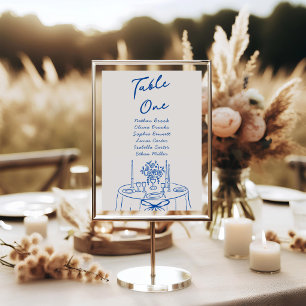 Tarjeta De Mesa Mesa de boda caprichosa Champagne dibujada a mano