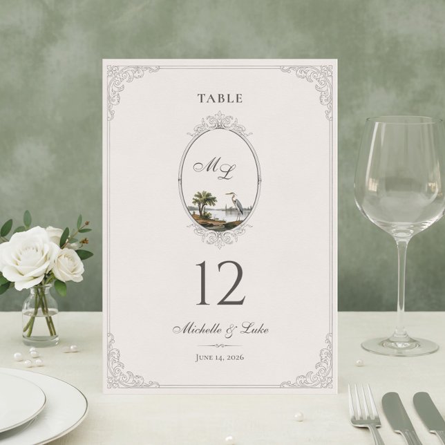 Tarjeta De Mesa Mesa de boda con monograma de estilo francés antig (Subido por el creador)