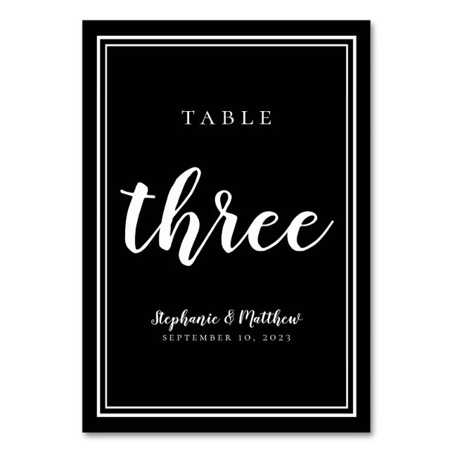 Tarjeta De Mesa Mesa de Boda Número Tres Negro Blanco Sencillo (Reverso)