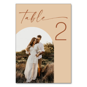 Tarjeta De Mesa Mesa de Bodas con Foto Arqueada de Arena Caliente