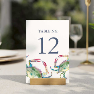 Tarjeta De Mesa Mesa de bodas de playa Número de cangrejo azul
