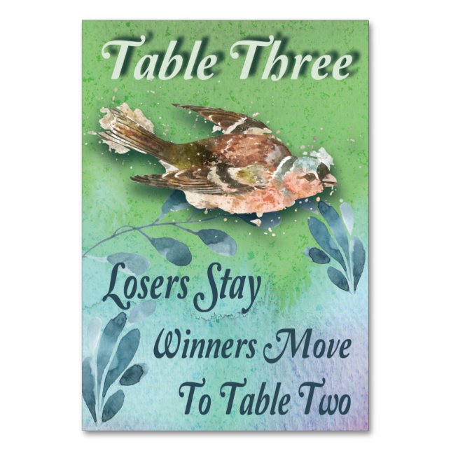 Tarjeta De Mesa Mesa de Bunco de Pájaros Primarios Tres Acuarela (Anverso)