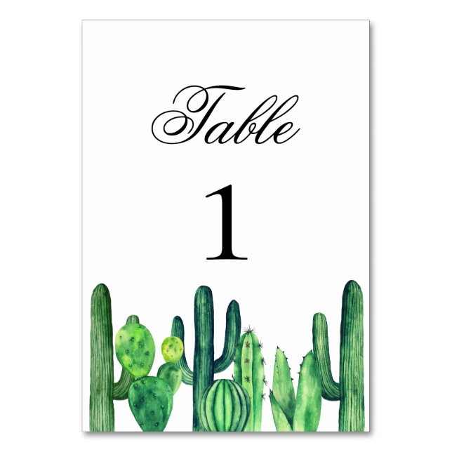Tarjeta De Mesa Mesa de cactus verde número. Boda de cactus de ver (Anverso)