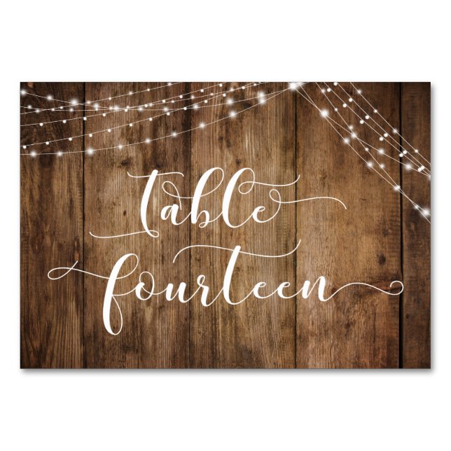 Tarjeta De Mesa Mesa de Cartas Catorce Madera y Luces Marrón Rústi (Anverso)