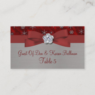 Tarjeta De Mesa Mesa de copos de nieve de terciopelo rojo y plata