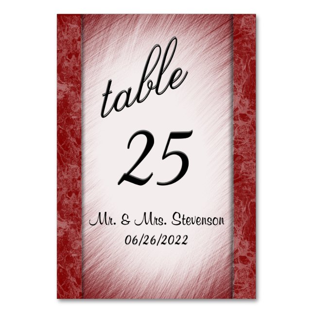 Tarjeta De Mesa Mesa de mármol rojo con número (Anverso)
