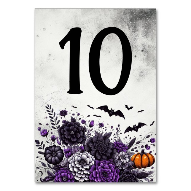 Tarjeta De Mesa Mesa de Murciélagos y Flores Número 10 (Anverso)