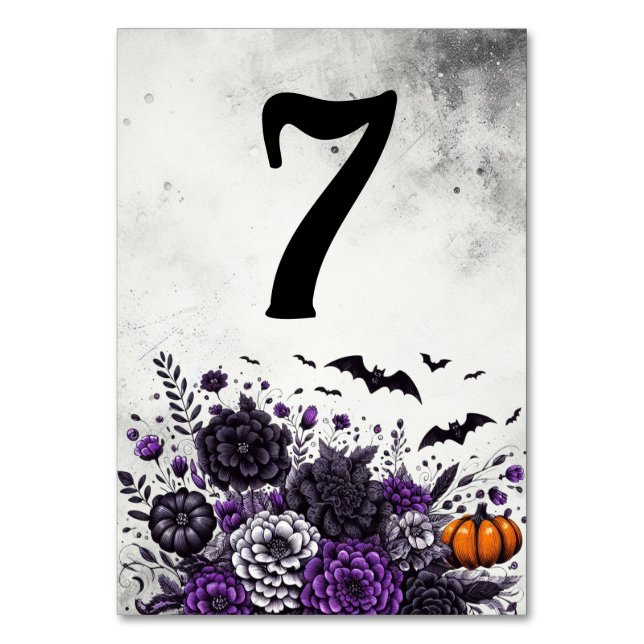 Tarjeta De Mesa Mesa de Murciélagos y Flores Número 7 (Anverso)