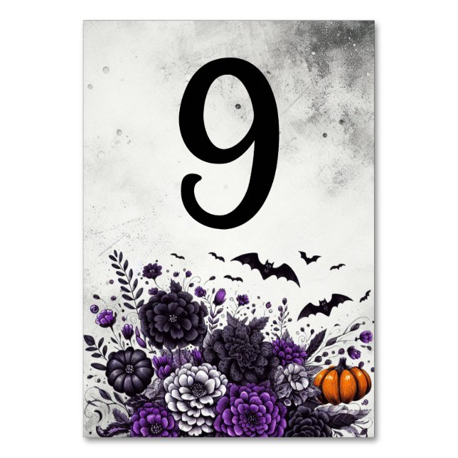Tarjeta De Mesa Mesa de Murciélagos y Flores Número 9 (Anverso)