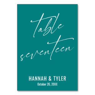 Tarjeta De Mesa Mesa Diecisiete Elegante Teal Contemporáneo