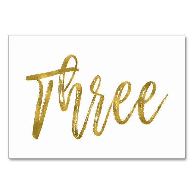 Tarjeta De Mesa Mesa elegante dorada y blanca número tres (Anverso)