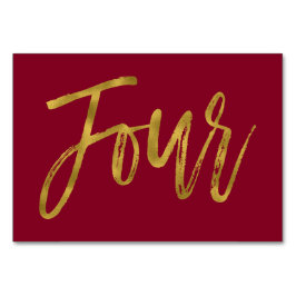 Tarjeta De Mesa Mesa elegante dorada y borgoñona número cuatro