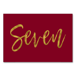 Tarjeta De Mesa Mesa elegante dorada y borgoñona número siete