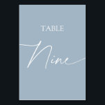 Tarjeta De Mesa Mesa elegante minimalista azul turbia nueve<br><div class="desc">Tabla elegante de color azul turbio minimalista nueve Número de tabla Artículos coincidentes disponibles.</div>