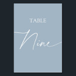 Tarjeta De Mesa Mesa elegante minimalista azul turbia nueve<br><div class="desc">Tabla elegante de color azul turbio minimalista nueve Número de tabla Artículos coincidentes disponibles.</div>
