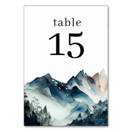 Tarjeta De Mesa Mesa Número Montaña Acuarela Azul
