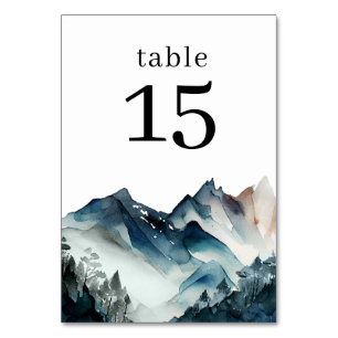 Tarjeta De Mesa Mesa Número Montaña Acuarela Azul