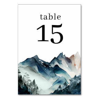 Tarjeta De Mesa Mesa Número Montaña Acuarela Azul