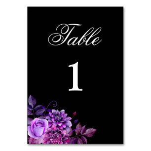 Tarjeta De Mesa Mesa número púrpura. Boda negra. Gótico floral