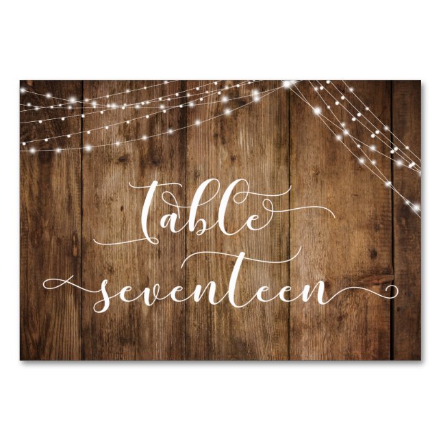 Tarjeta De Mesa Mesa Rustic Brown Wood & Lights Table Diecisiete C (Anverso)