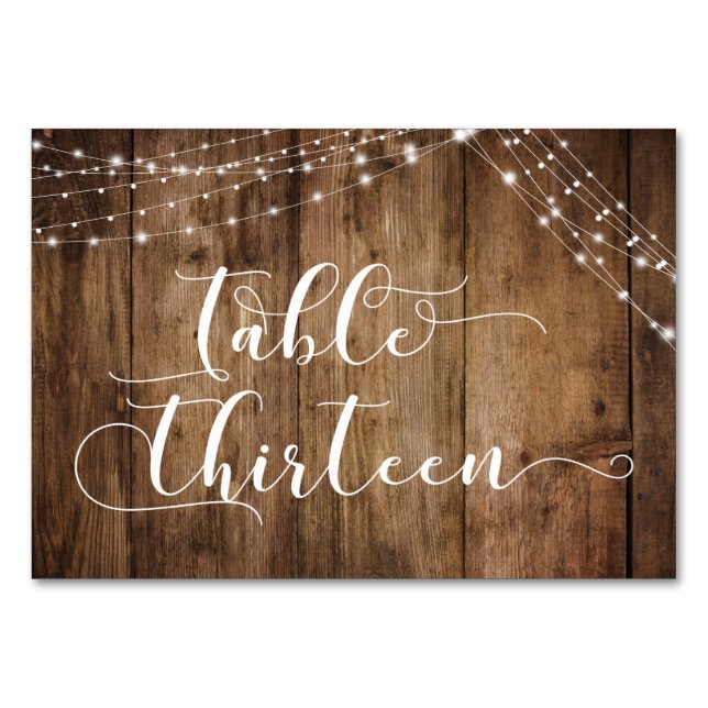 Tarjeta De Mesa Mesa Rustic Brown Wood & Lights Table Trece Card (Anverso)