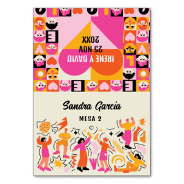 Tarjeta De Mesa Mesero Plegable Boda Festival Naranja y Rosa