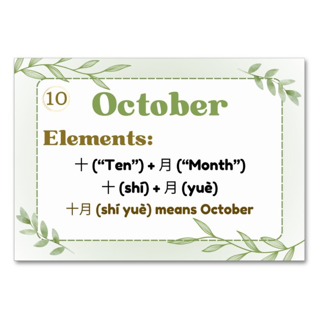 Tarjeta De Mesa Meses en chino (tarjetas flash) (Anverso)