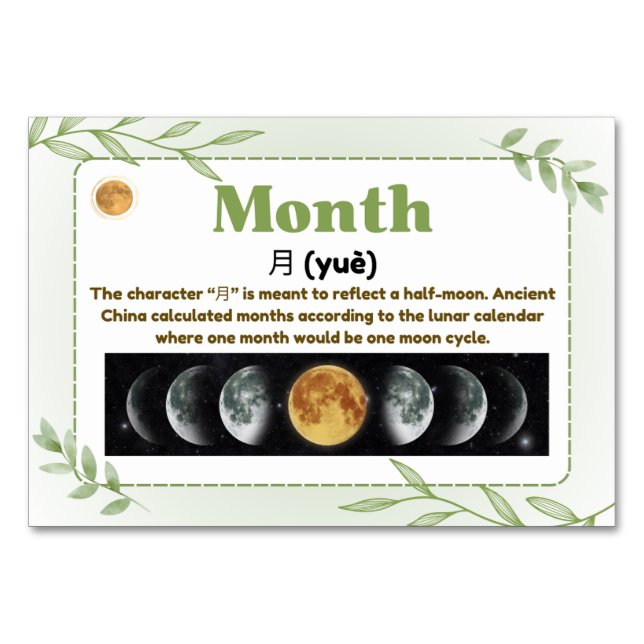 Tarjeta De Mesa Meses en chino (tarjetas flash) (Anverso)