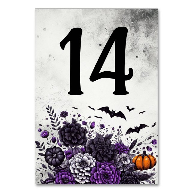 Tarjeta De Mesa Mesita de Murciélagos y Flores Número 14 (Anverso)