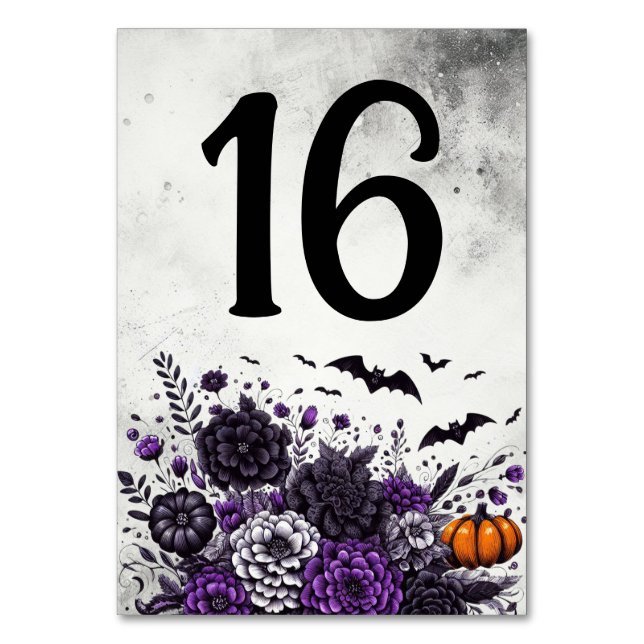 Tarjeta De Mesa Mesita de Murciélagos y Flores Número 16 (Anverso)