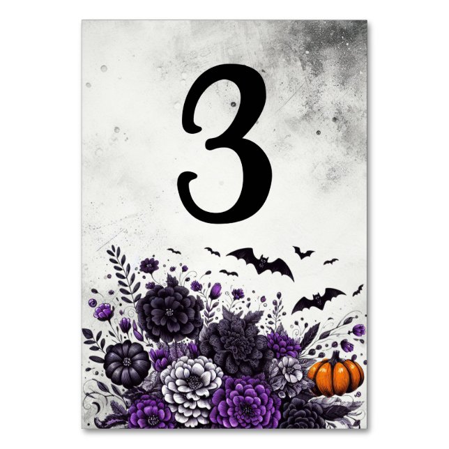 Tarjeta De Mesa Mesita de Murciélagos y Flores Número 3 (Anverso)