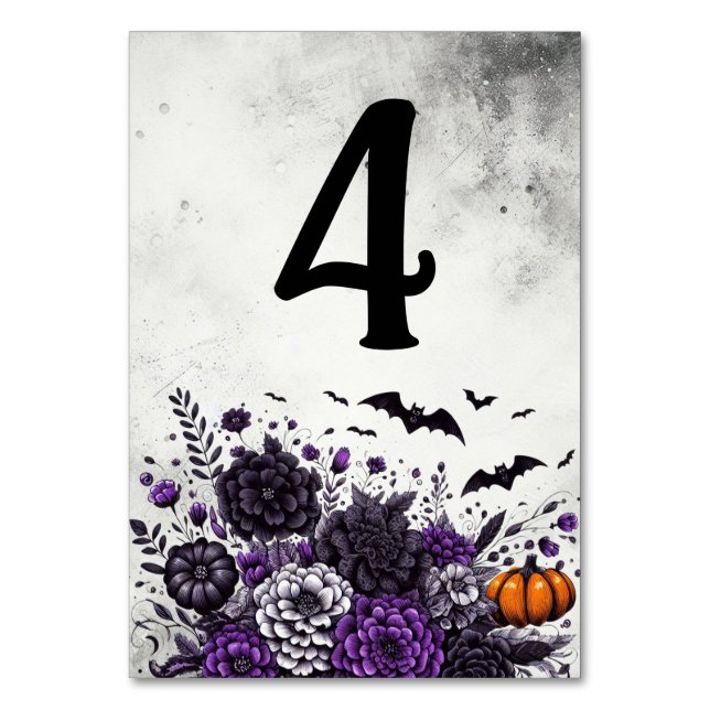 Tarjeta De Mesa Mesita de Murciélagos y Flores Número 4 (Anverso)
