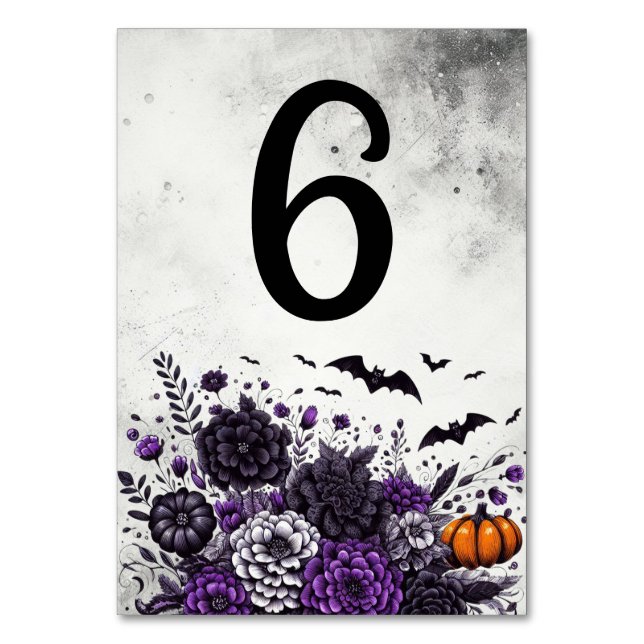 Tarjeta De Mesa Mesita de Murciélagos y Flores Número 6 (Anverso)