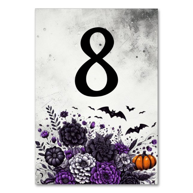 Tarjeta De Mesa Mesita de Murciélagos y Flores Número 8 (Anverso)