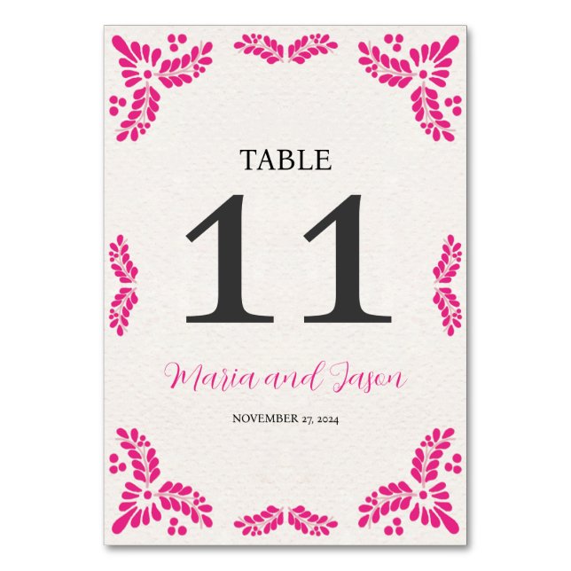 Tarjeta De Mesa Mexican Talavera Pink Floral Minimalist Wedding (Anverso)