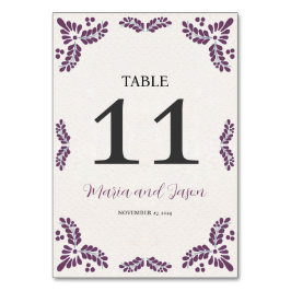 Tarjeta De Mesa Mexican Talavera Purple Floral Minimalist Wedding