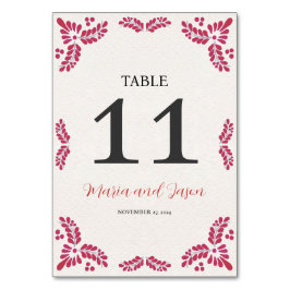 Tarjeta De Mesa Mexican Talavera Red Floral Minimalist Wedding