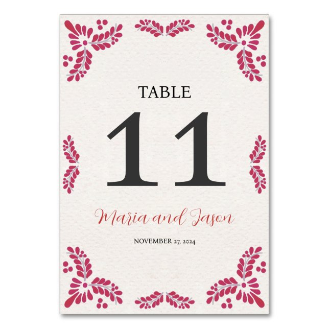 Tarjeta De Mesa Mexican Talavera Red Floral Minimalist Wedding (Anverso)