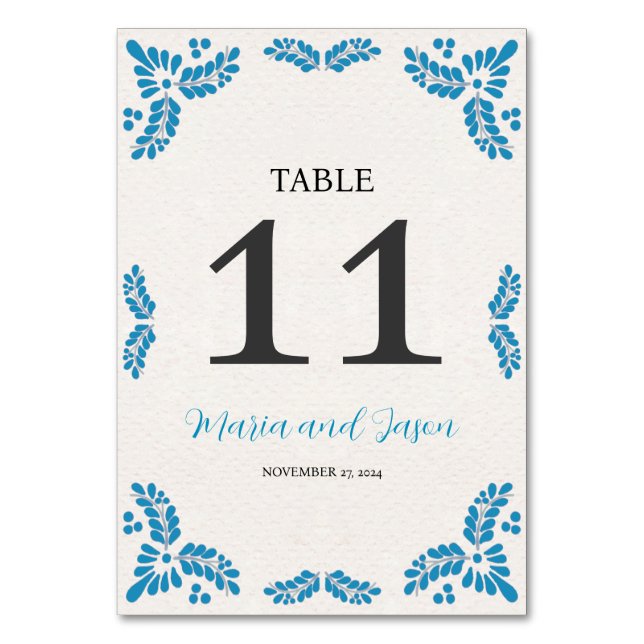 Tarjeta De Mesa Mexican Talavera Turquoise Minimalist Wedding (Anverso)