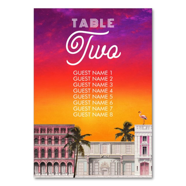 Tarjeta De Mesa Miami Beach Rainbow Row Charleston Palm Wedding (Anverso)