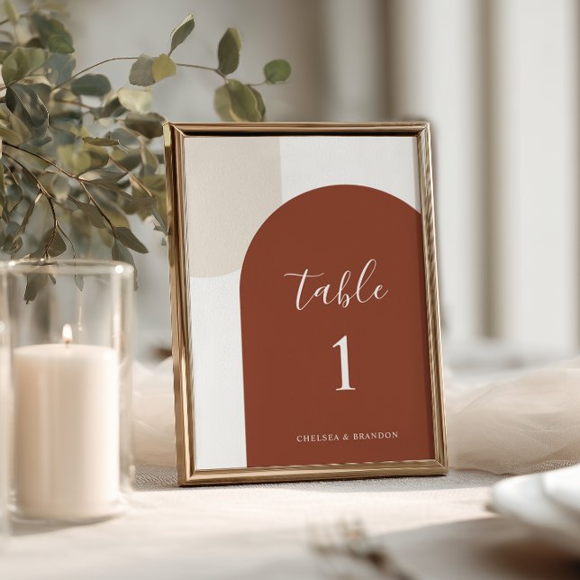 Tarjeta De Mesa Minimal Burnt Orange Rustic Boho Arch Table Number (Subido por el creador)