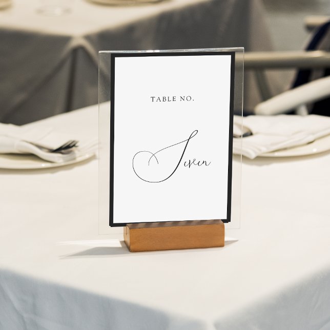Tarjeta De Mesa Minimal Classy Black & White Border Script Wedding (Subido por el creador)