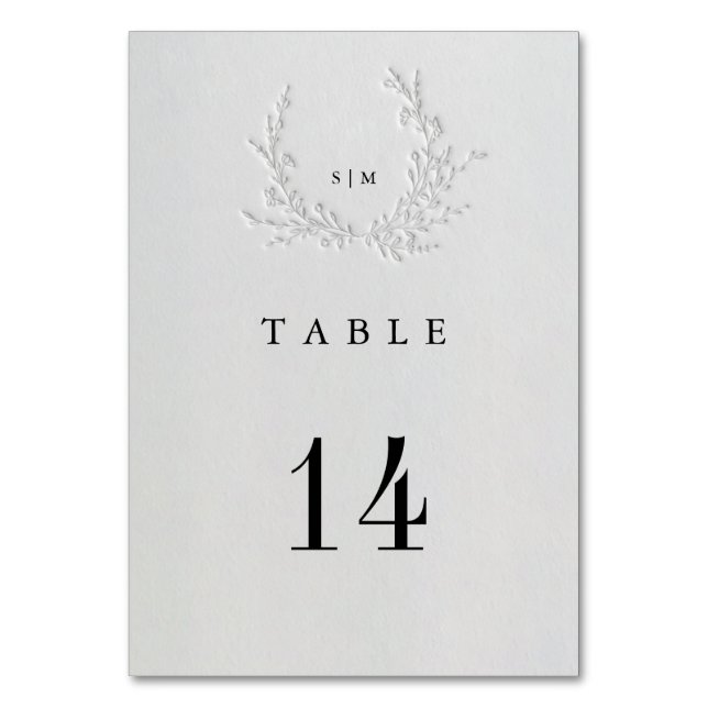 Tarjeta De Mesa Minimal Faux Blind Deboss Cotton Wedding Table  (Anverso)