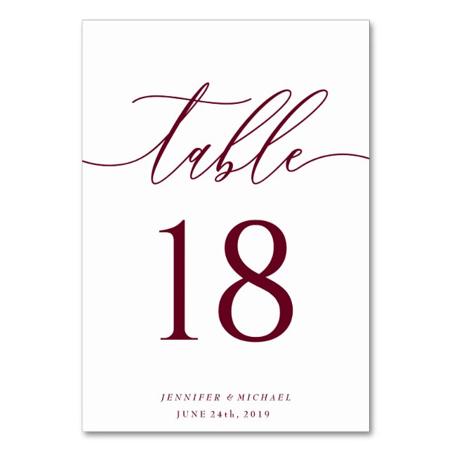 Tarjeta De Mesa Minimal firma mecanografiada burdeos (Anverso)
