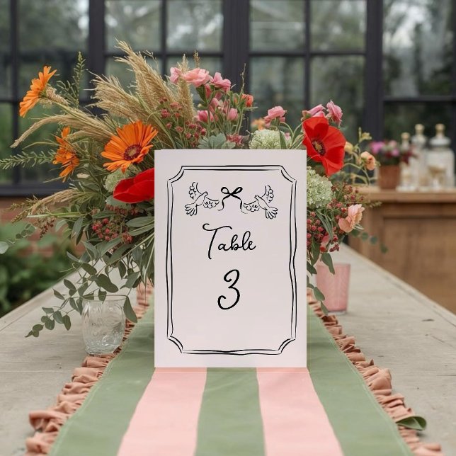 Tarjeta De Mesa Minimal Hand-Drawn Doves Wedding Table Number Card (Subido por el creador)