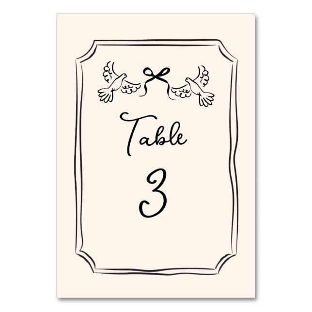 Tarjeta De Mesa Minimal Hand-Drawn Doves Wedding Table Number Card (Anverso)