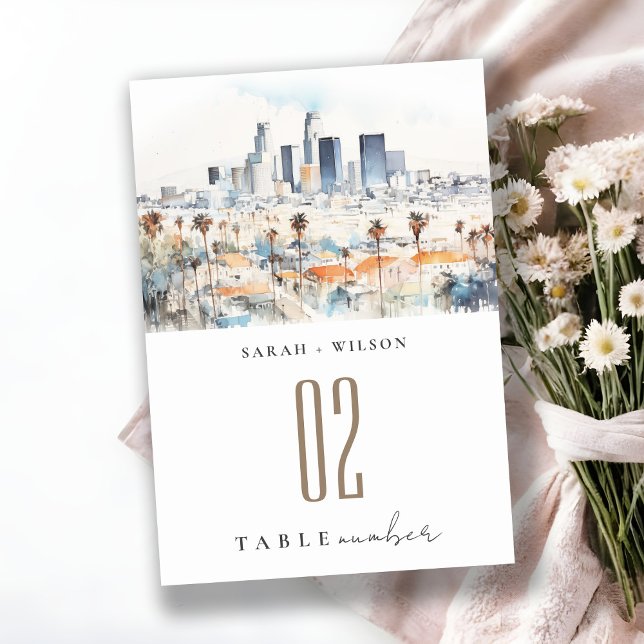 Tarjeta De Mesa Minimal Los Ángeles, Boda de acuarela de Californi (Subido por el creador)