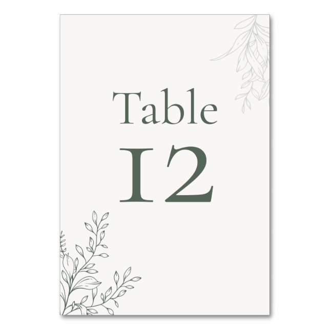 Tarjeta De Mesa Minimal Sage Green Botanical Table Number (Anverso)