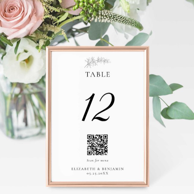 Tarjeta De Mesa Minimal Wedding QR Code Menu Elegant Black White (Subido por el creador)