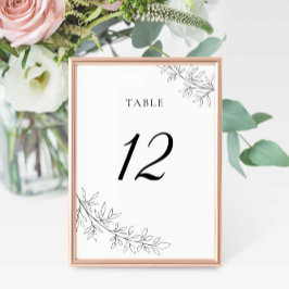 Tarjeta De Mesa Minimalist Botanical Wedding Black White Elegant